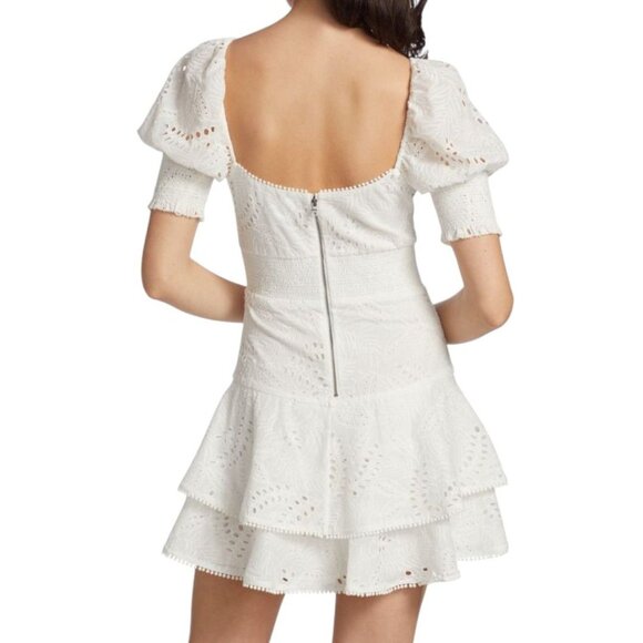 Alice + Olivia White Crawford Sweetheart Eyelet Smocked Mini Dress Size 6 - Picture 2 of 11
